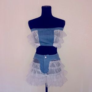 denim and ruffled 2 piece